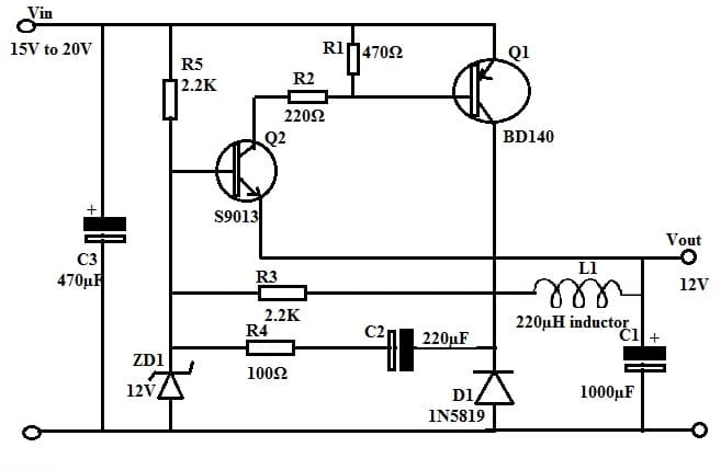 12V Switching DC Regulator Circuit with Transistors
