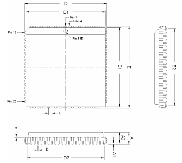 EPM7160ELC84-15 Packaging Dimensions