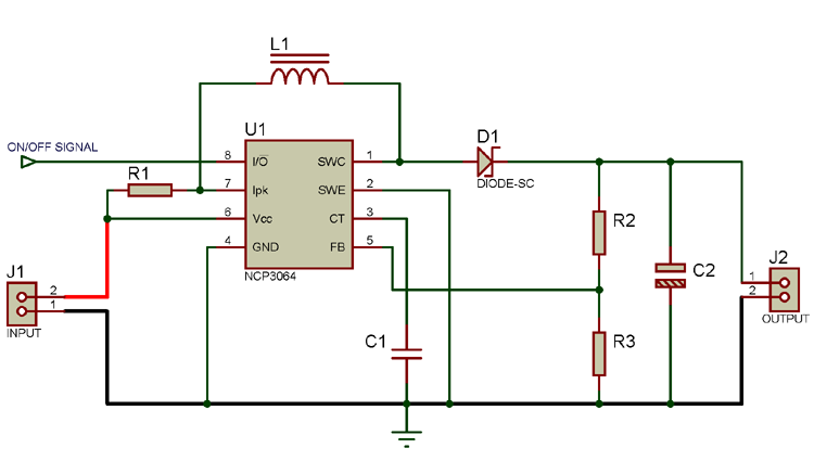 Boost circuit using NCP3064DC