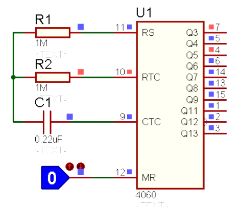 CD4060 Binary Counter Proteus Simulation Example Circuit